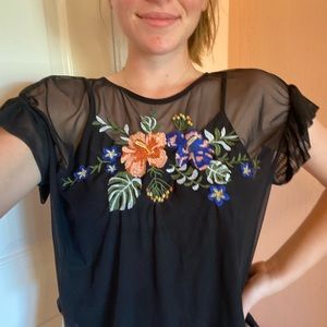 Xhilaration Sheer Embroidered Blouse